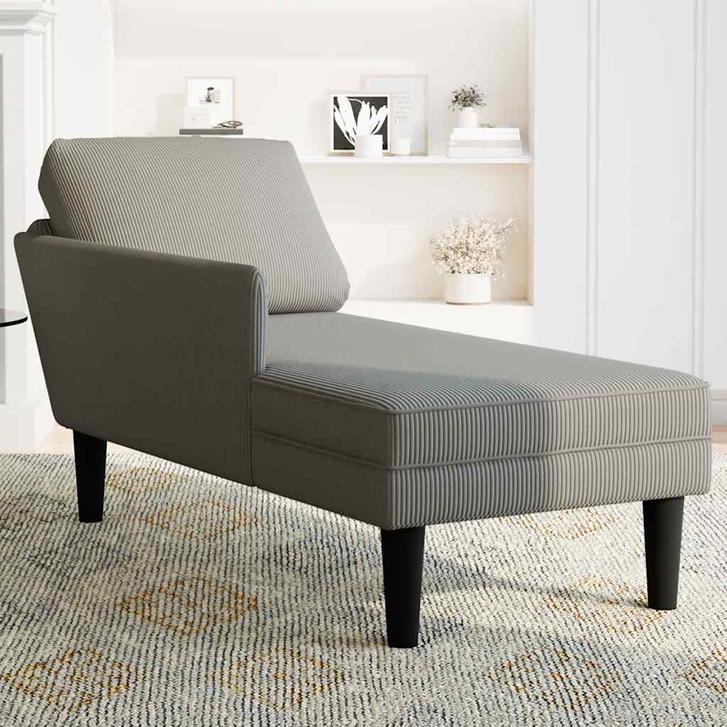 Chaise longue with cushion in light grey velour fabric