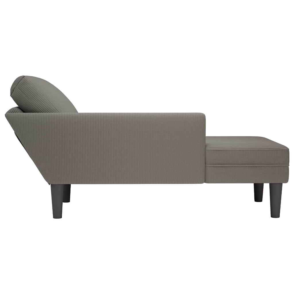 Chaise longue with cushion in light grey velour fabric