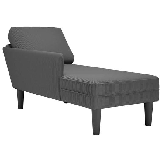 Chaise longue with cushion in dark grey velour fabric