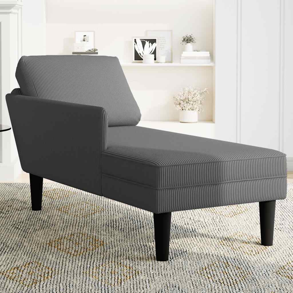 Chaise longue with cushion in dark grey velour fabric