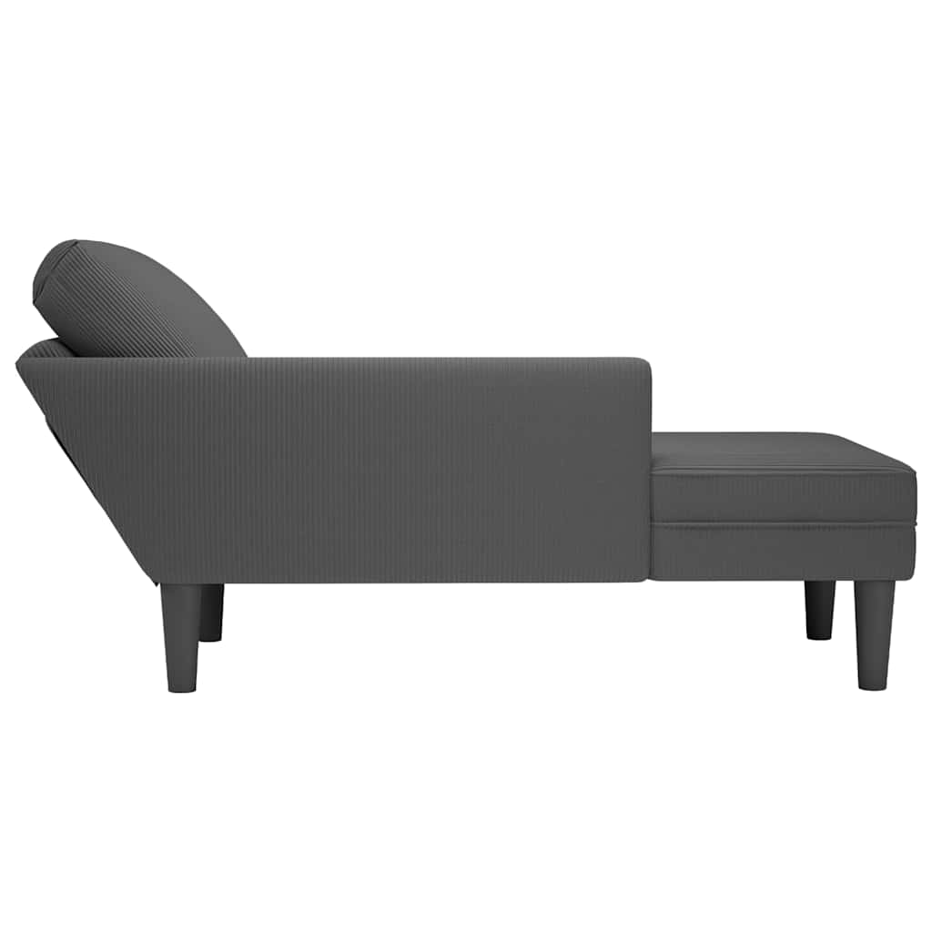 Chaise longue with cushion in dark grey velour fabric