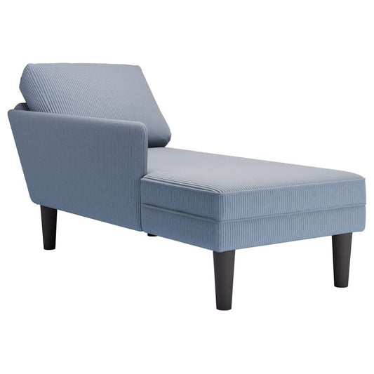 Chaise longue with cushion in blue velour fabric