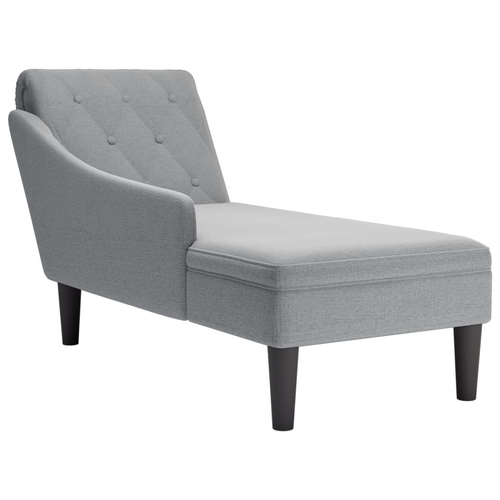 Chaise longue with cushion and straight armrest, light grey, textile