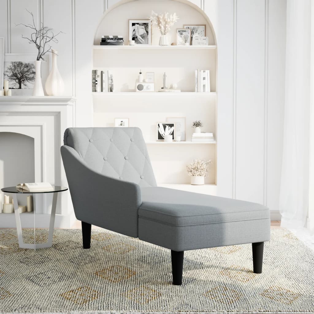 Chaise longue with cushion and straight armrest, light grey, textile