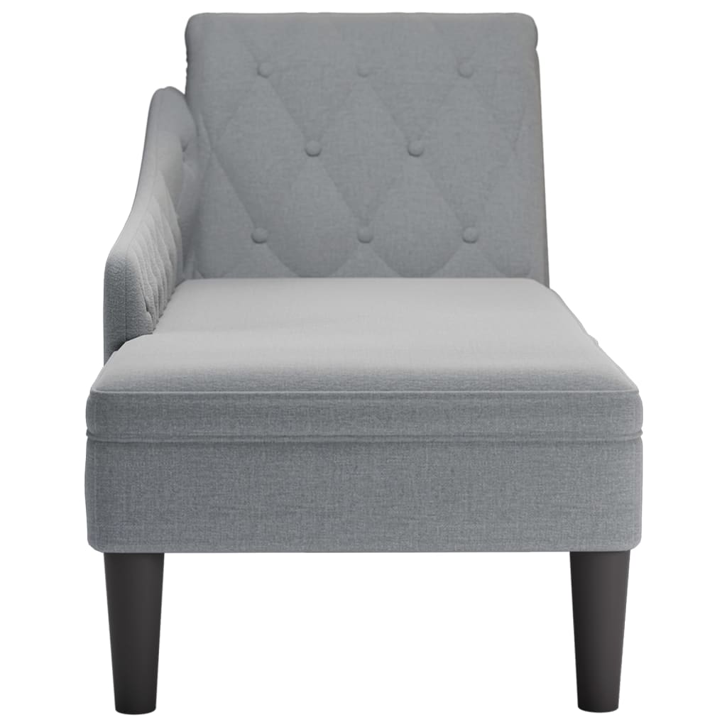 Chaise longue with cushion and straight armrest, light grey, textile