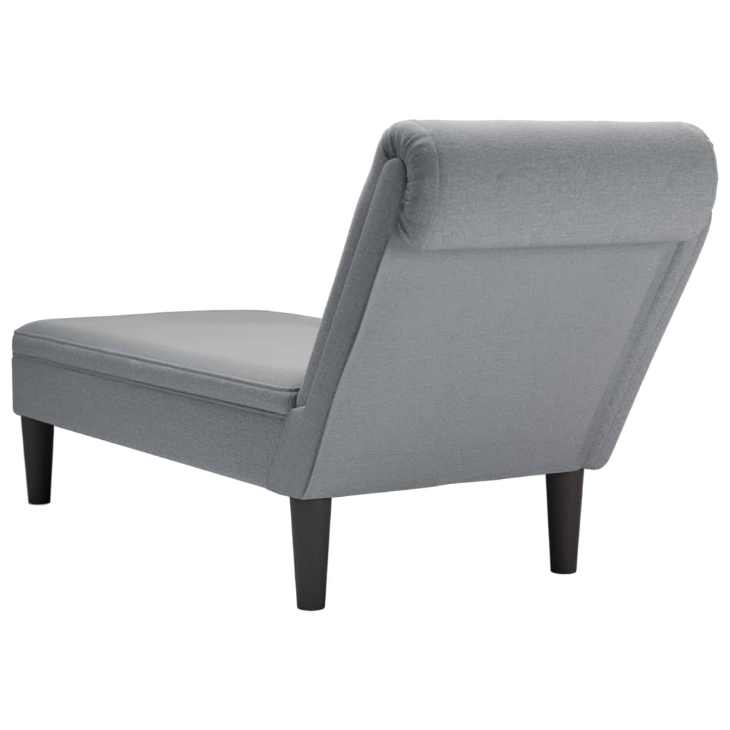 Chaise longue with cushion and straight armrest, light grey, textile