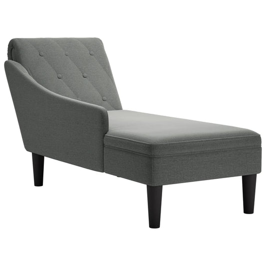 Chaise longue with cushion and straight armrest, dark grey, textile