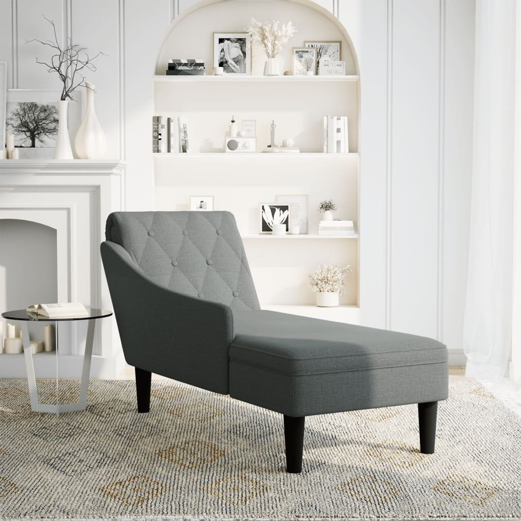 Chaise longue with cushion and straight armrest, dark grey, textile