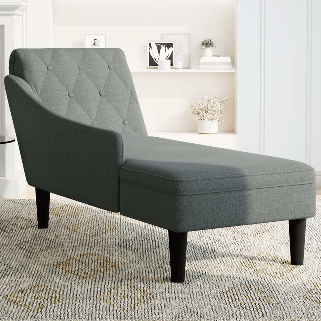 Chaise longue with cushion and straight armrest, dark grey, textile