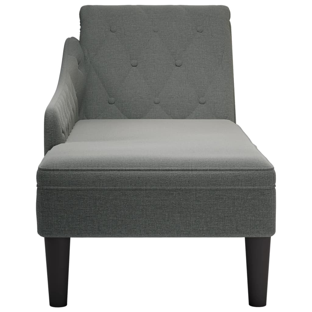 Chaise longue with cushion and straight armrest, dark grey, textile