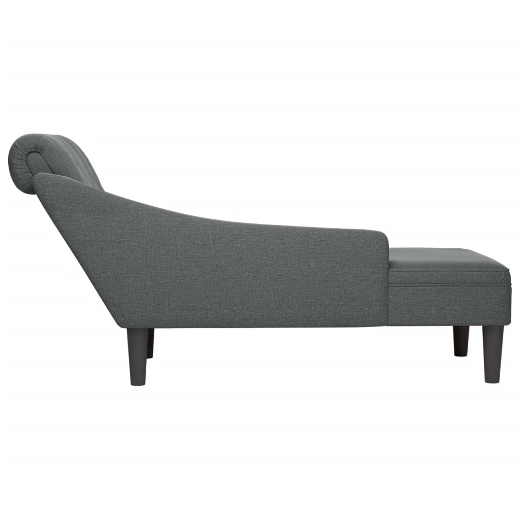 Chaise longue with cushion and straight armrest, dark grey, textile