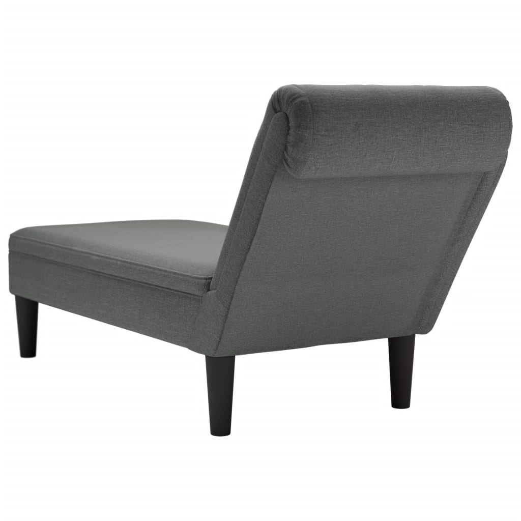 Chaise longue with cushion and straight armrest, dark grey, textile