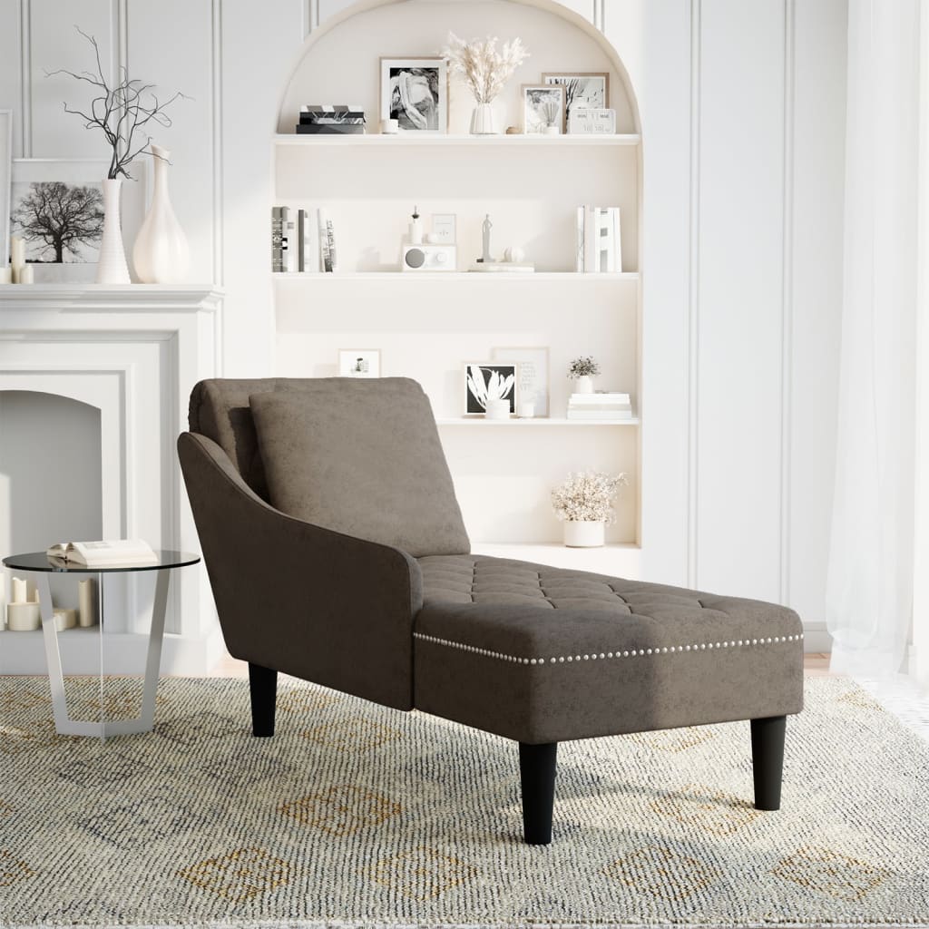 Chaise longue with cushion and right armrest, dark grey eco-leather