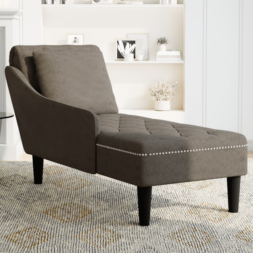 Chaise longue with cushion and right armrest, dark grey eco-leather