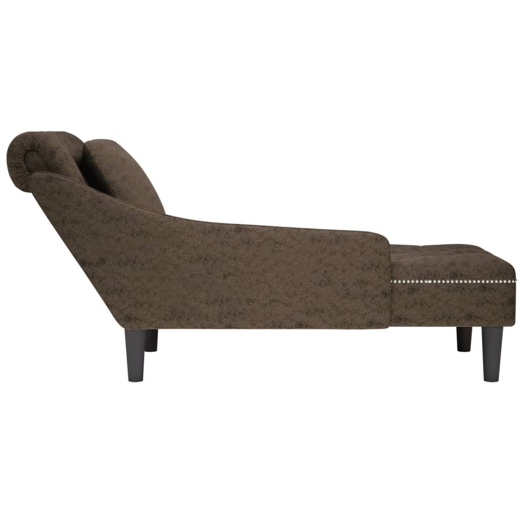 Chaise longue with cushion and right armrest, dark grey eco-leather