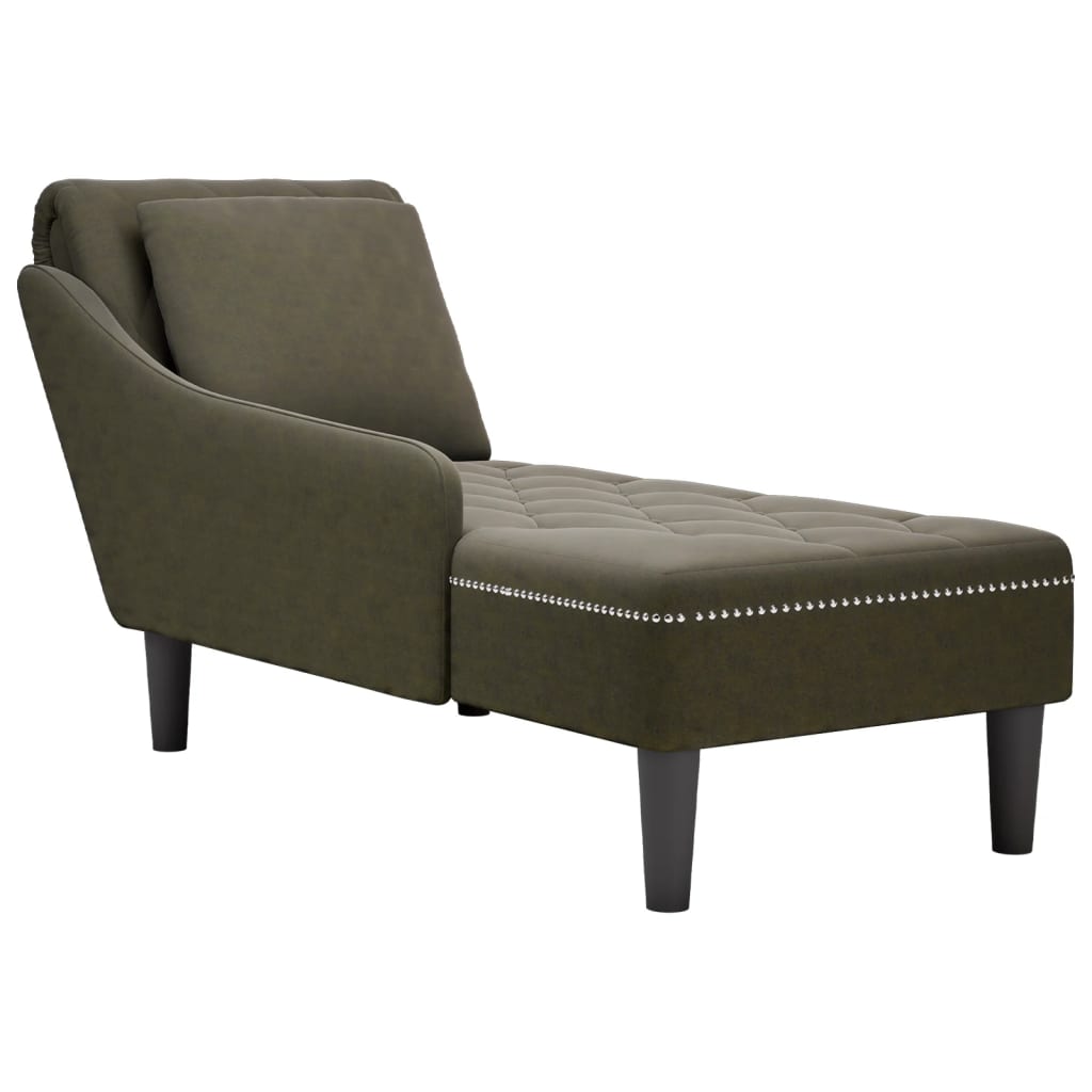 Chaise longue with cushion and right armrest, khaki green eco-leather