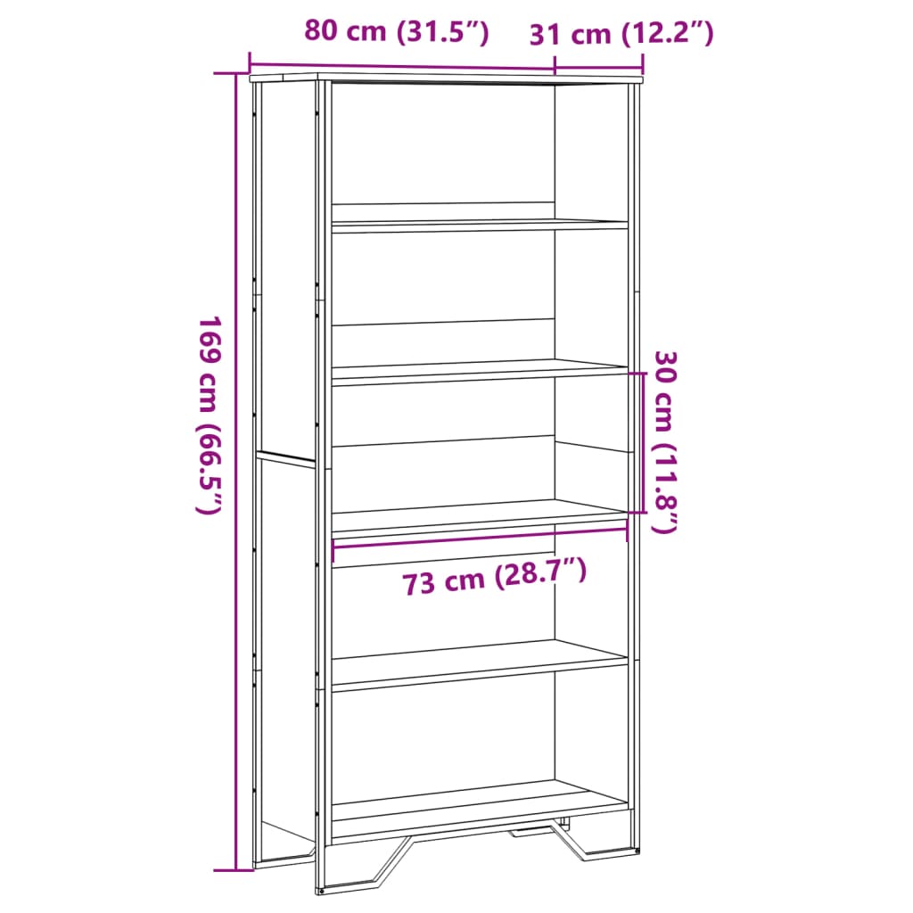 Bookcase, black, 80x31x169 cm, processed wood