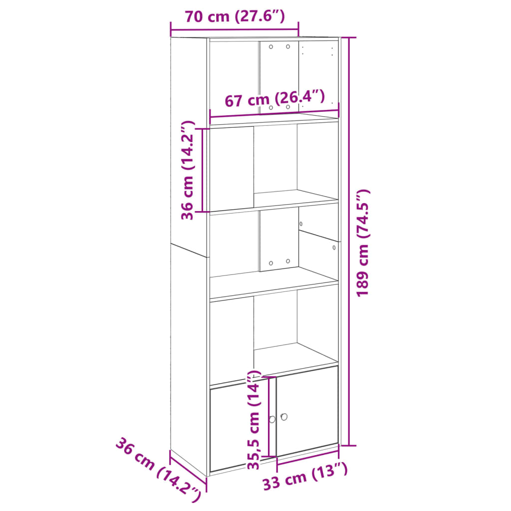 Bookcase, white, 70x36x189 cm, processed wood