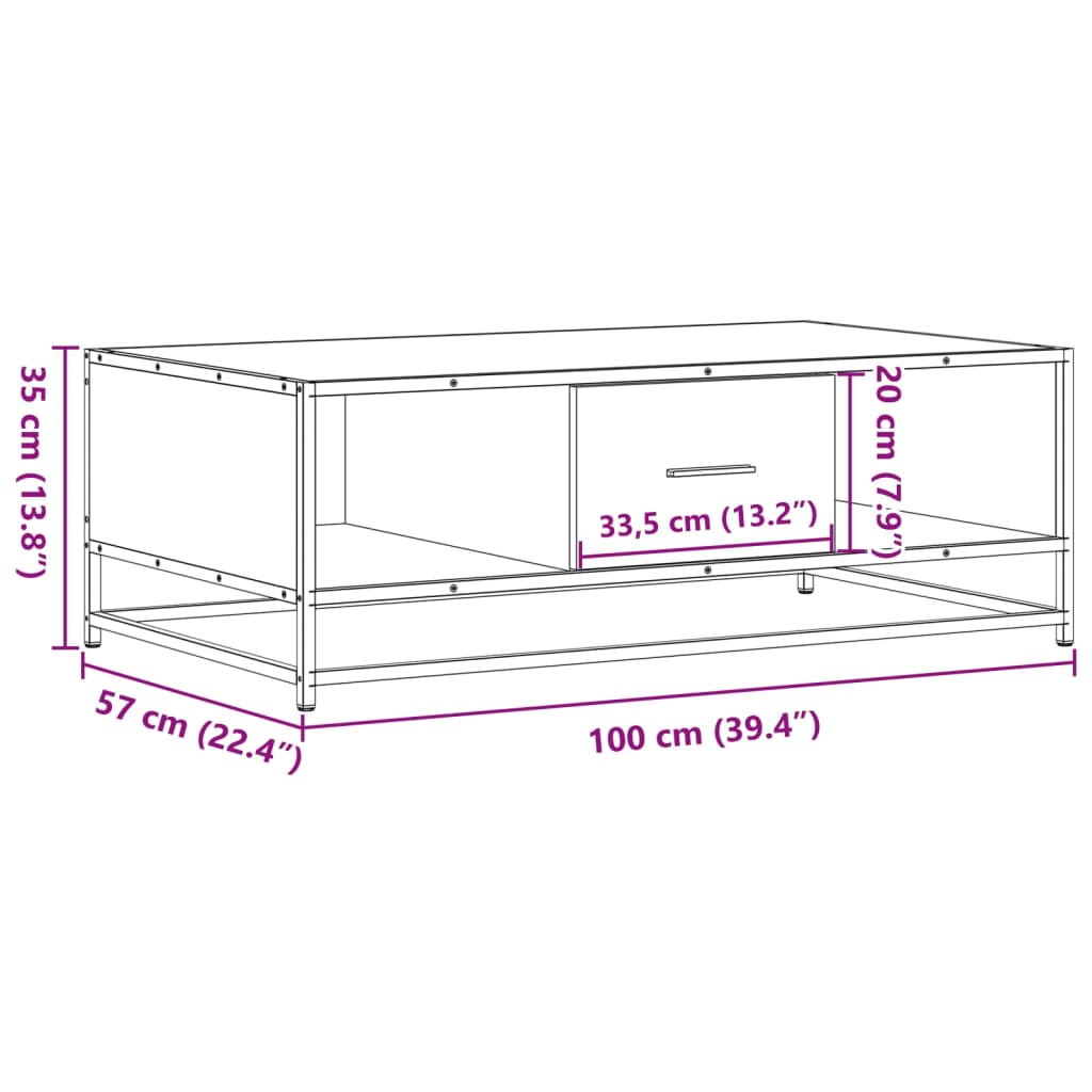 Coffee table, black, 100x57x35 cm, processed wood and metal