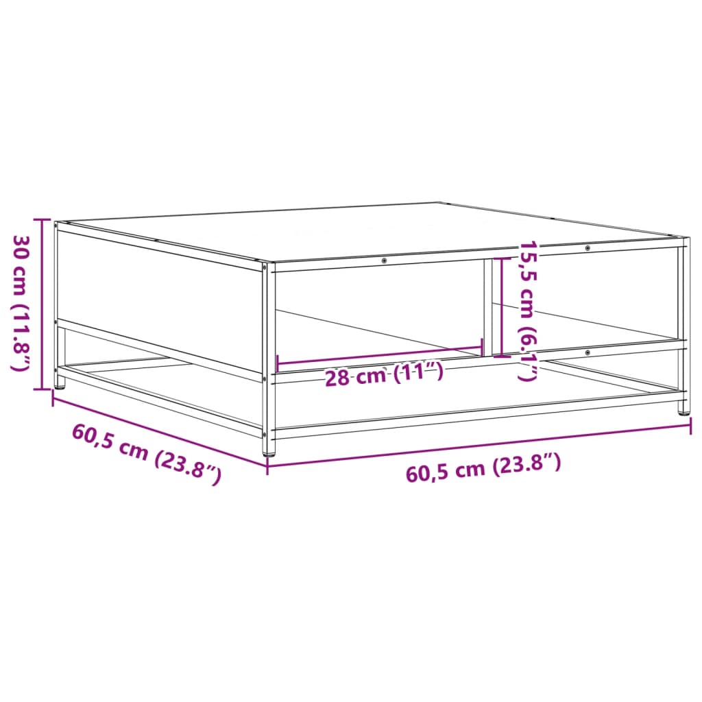 Coffee table, black, 60.5x60.5x30 cm, processed wood/metal