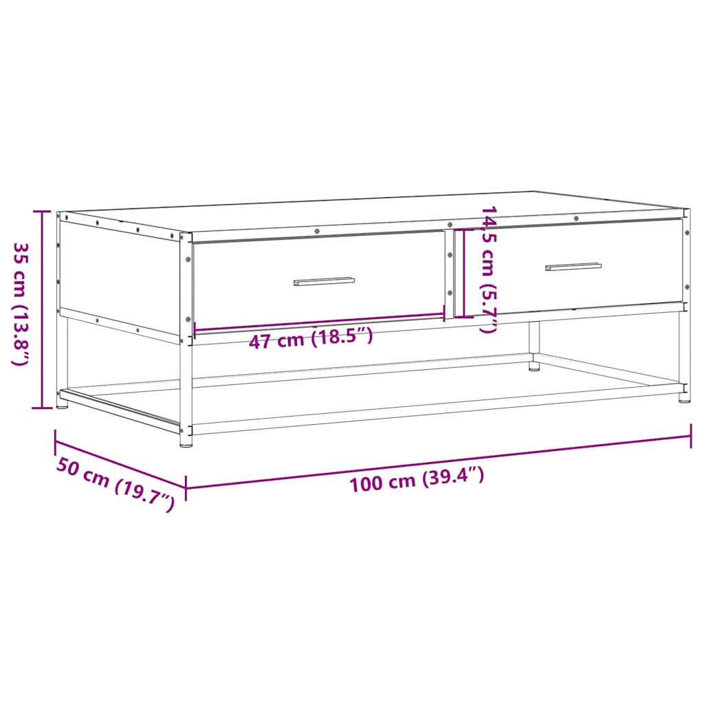 Coffee table, black, 100x50x35 cm, processed wood and metal