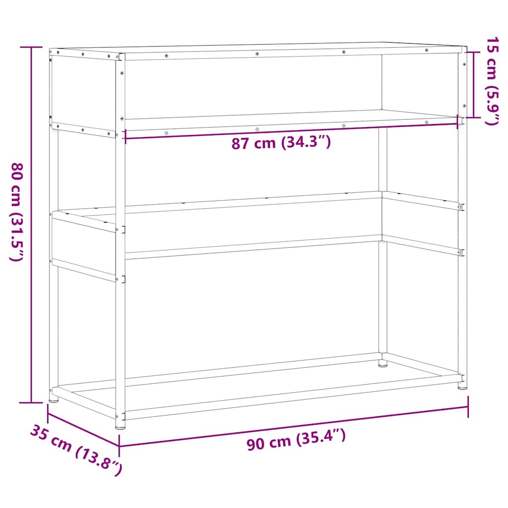 Console table, sonoma grey, 90x35x80 cm, processed wood