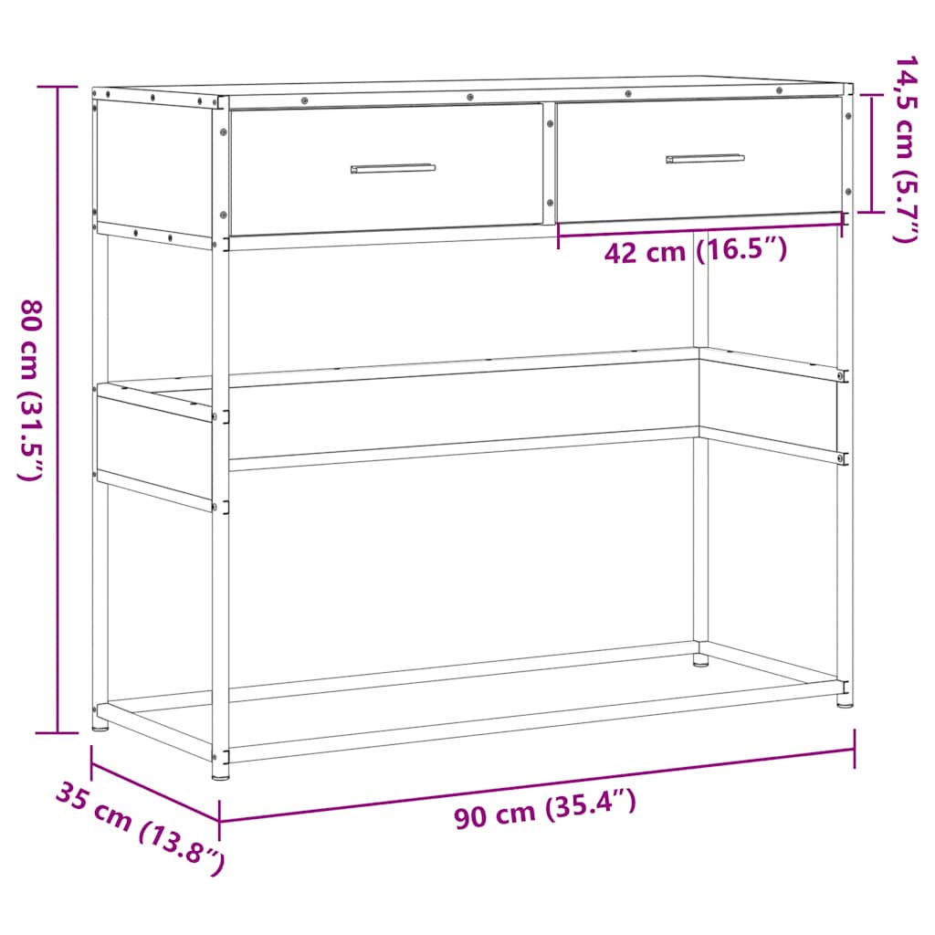 Console table, sonoma grey, 90x35x80 cm, processed wood