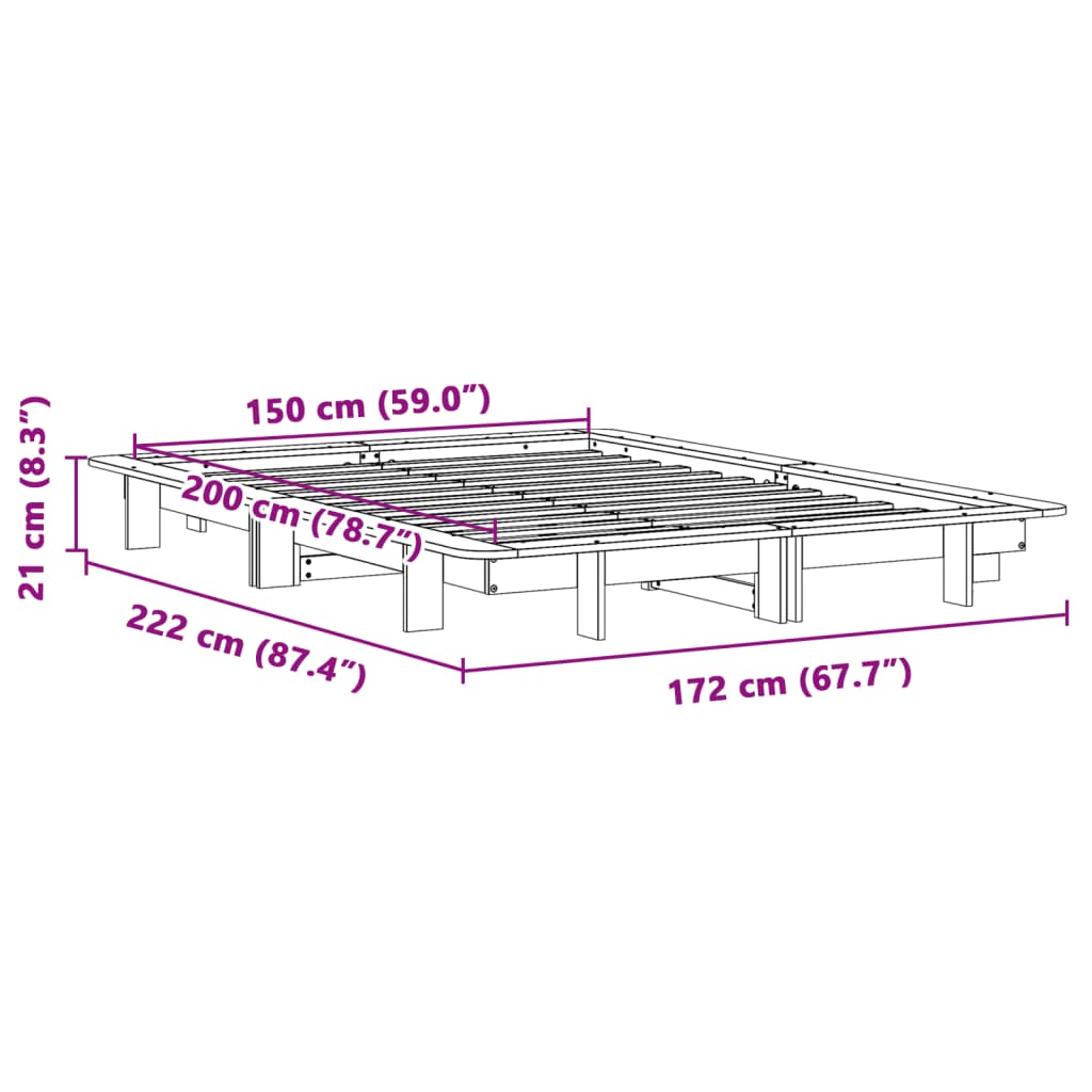 Cadru de pat fără saltea, maro ceruit 150x200 cm lemn masiv pin