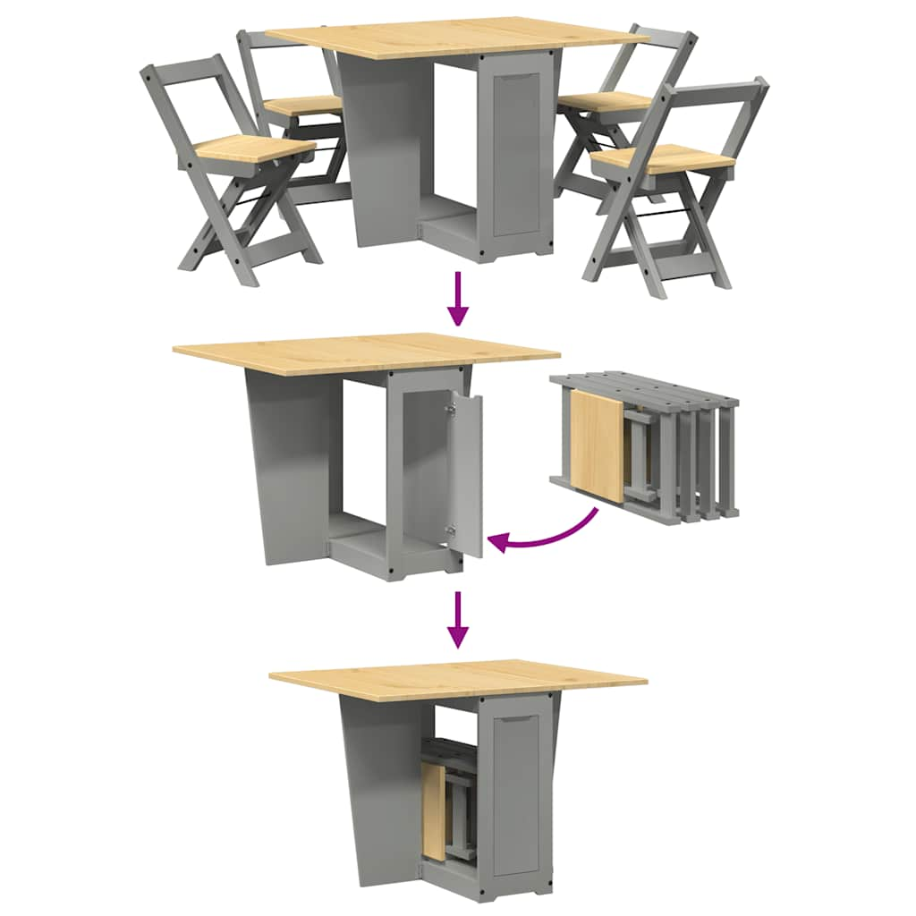 Corona butterfly furniture set, foldable 5 pieces, gray pine wood