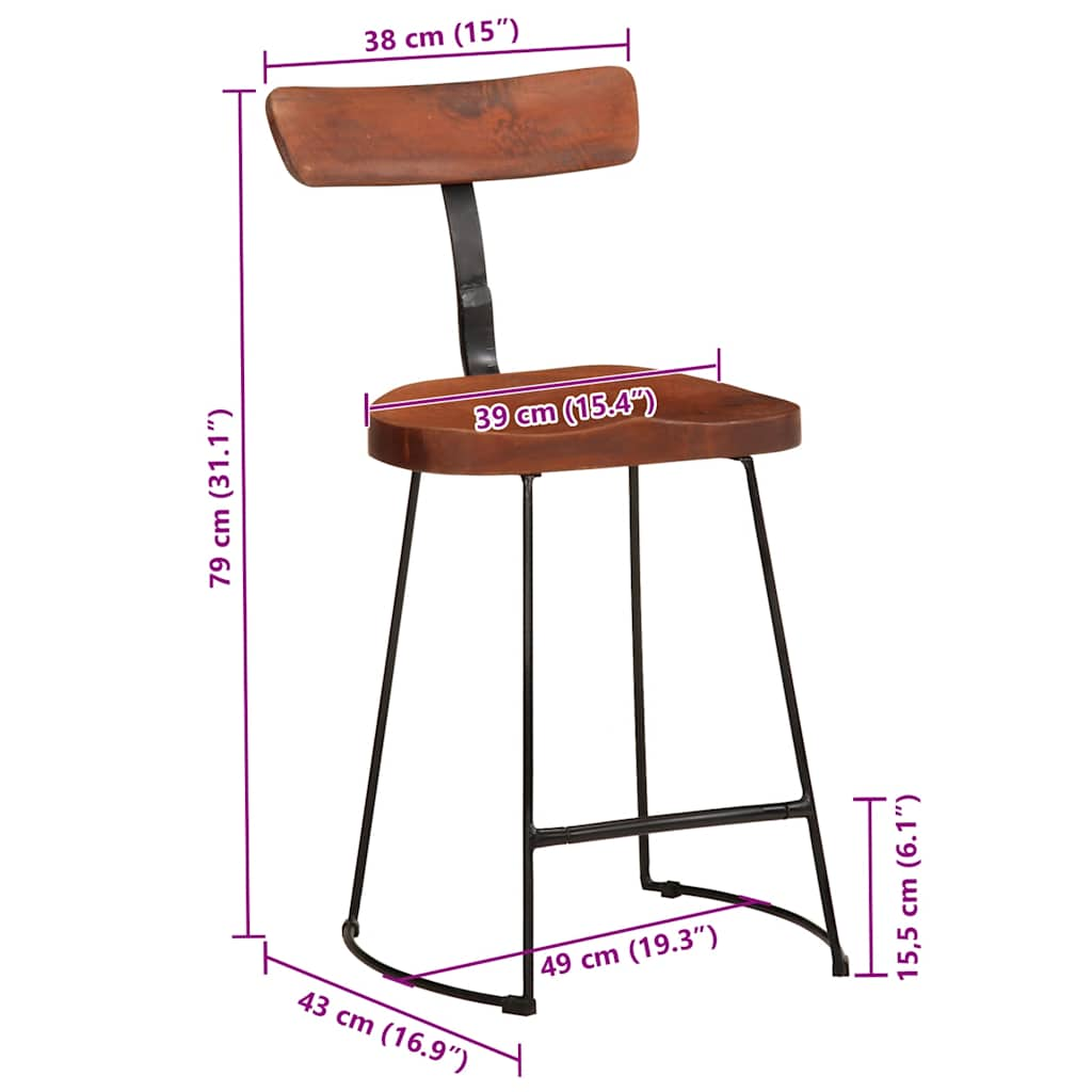 Bar stools 2 pcs 49x43x79 cm solid mango wood