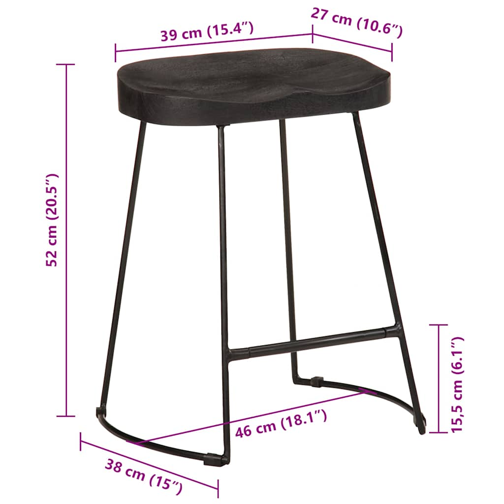 Bar stools 2 pcs Black 46x38x52 cm solid mango wood