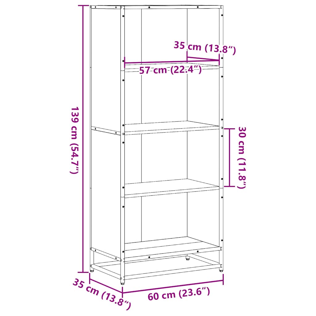 Bookcase, black, 60x35x139 cm, processed wood