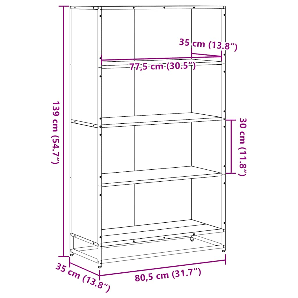 Bookcase, black, 80.5x35x139 cm, processed wood