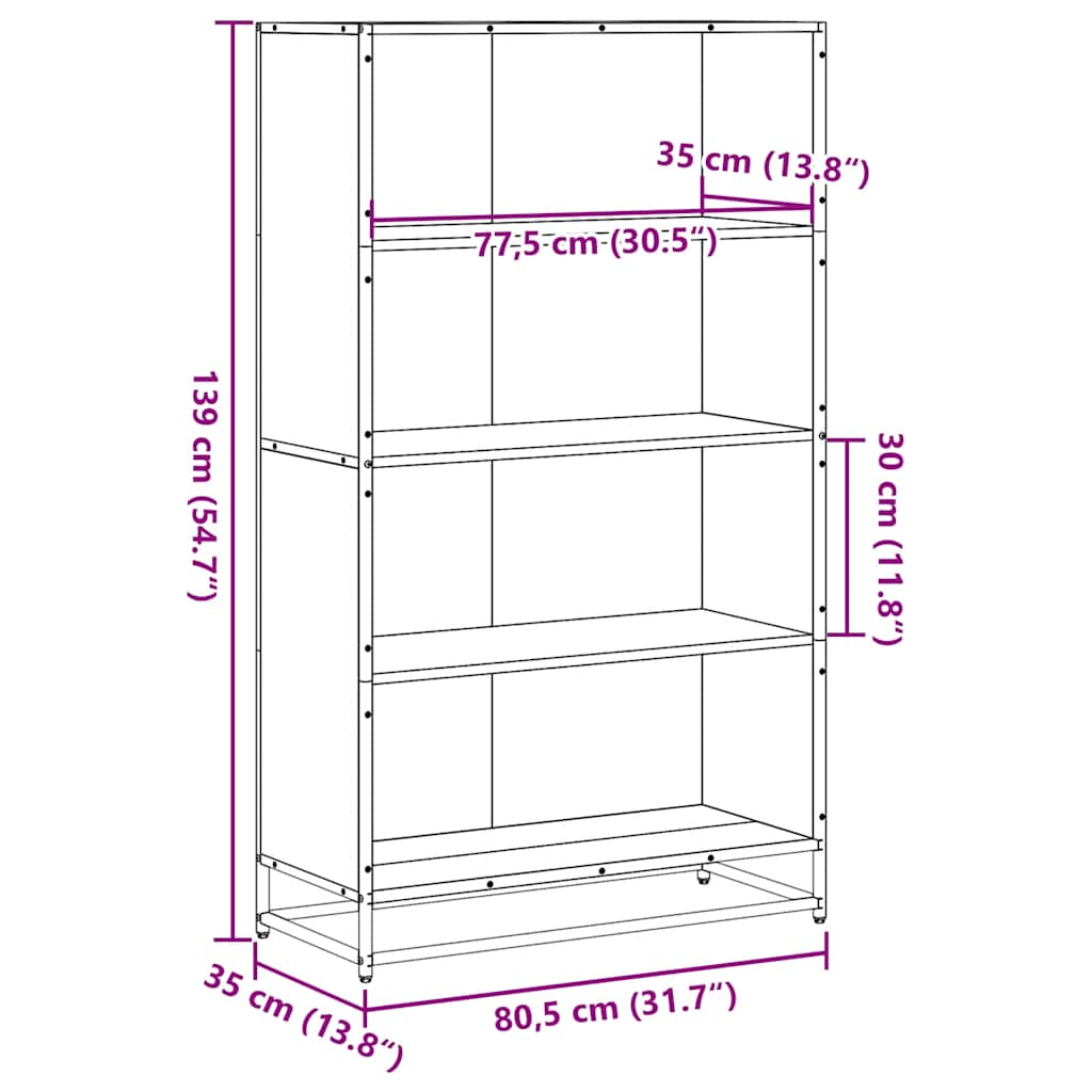 Bookcase, sonoma oak, 80.5x35x139 cm, processed wood