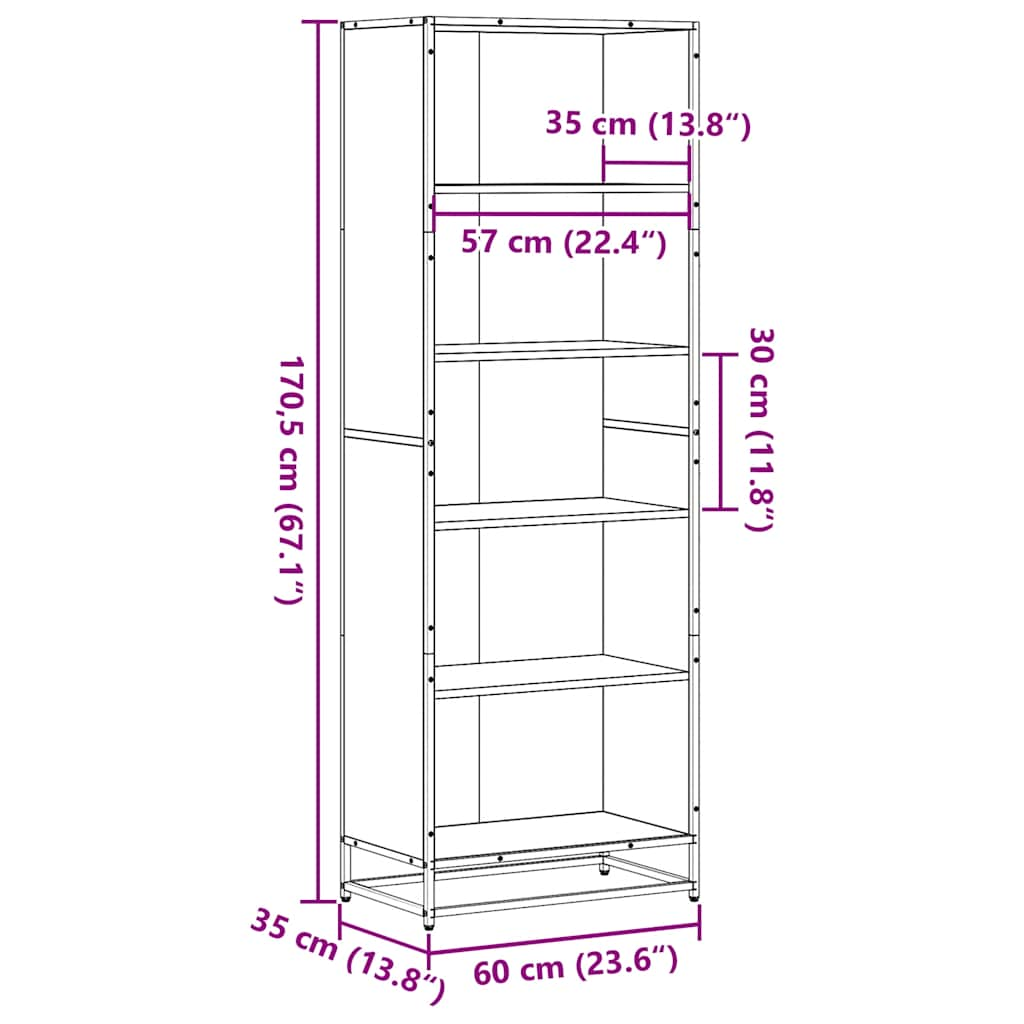 Bookcase, black, 60x35x170.5 cm, processed wood