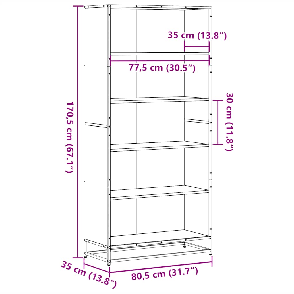 Bibliotecă, stejar sonoma, 80,5x35x170,5 cm, lemn prelucrat