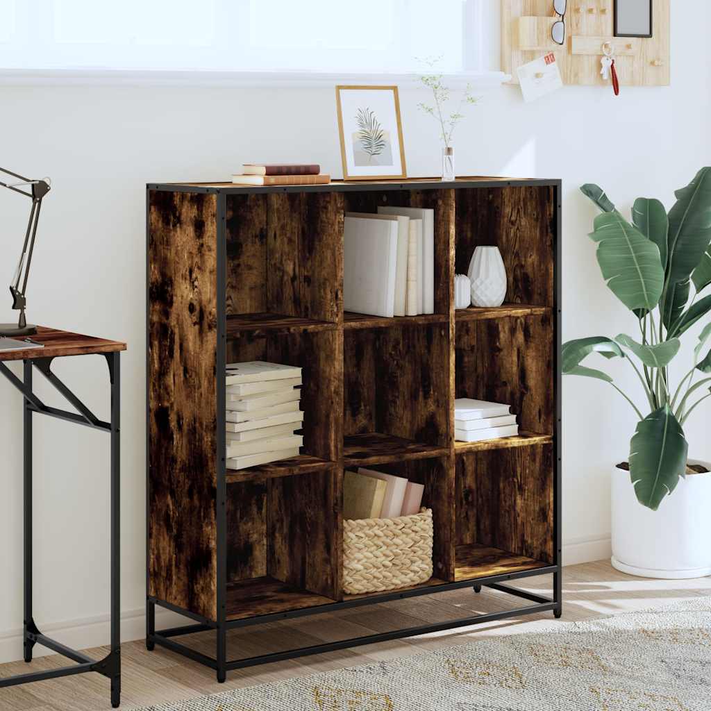 Bookcase smoky oak 97.5x33x107.5 cm processed wood/metal