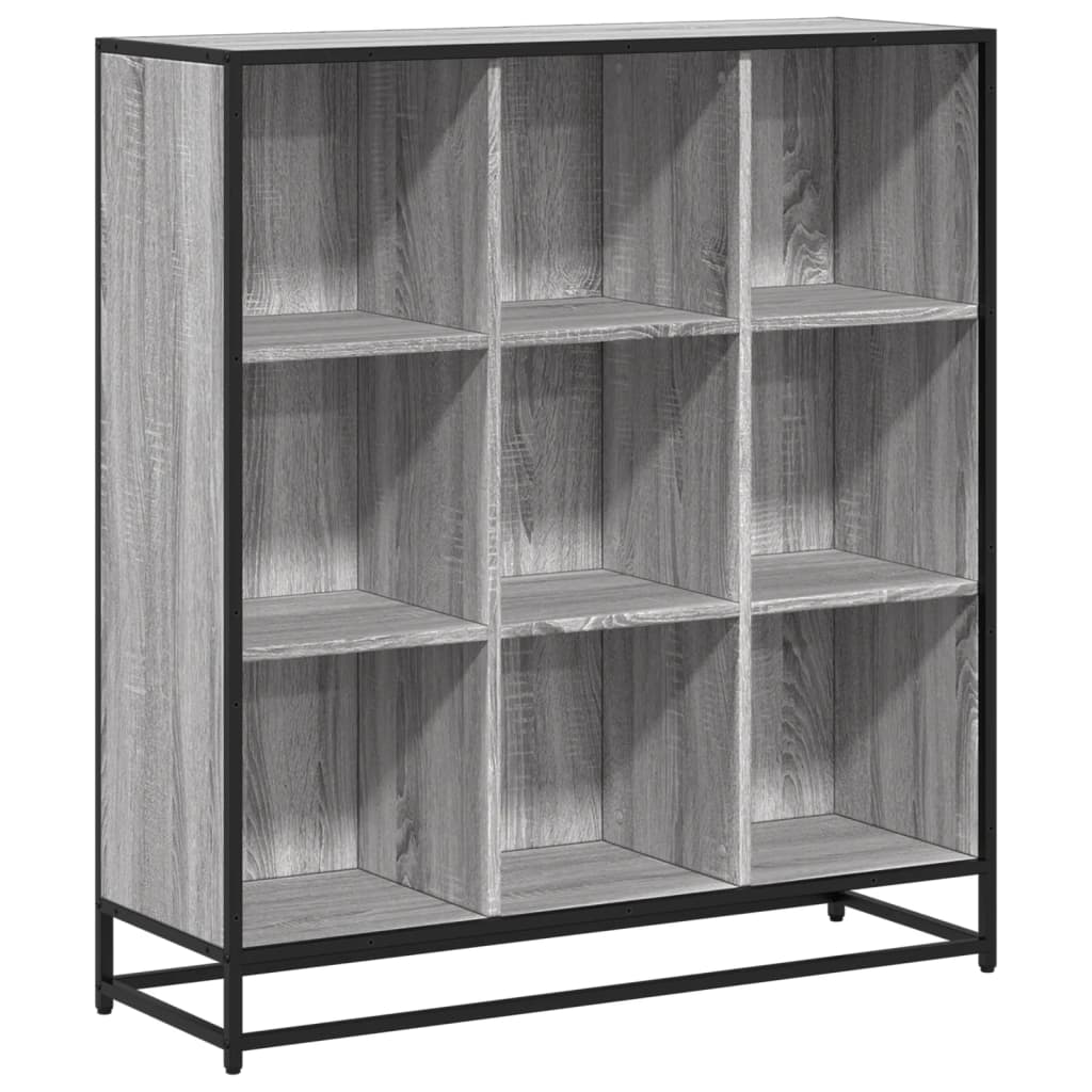 Bibliotecă, gri sonoma, 97,5x33x107,5 cm, lemn prelucrat/metal