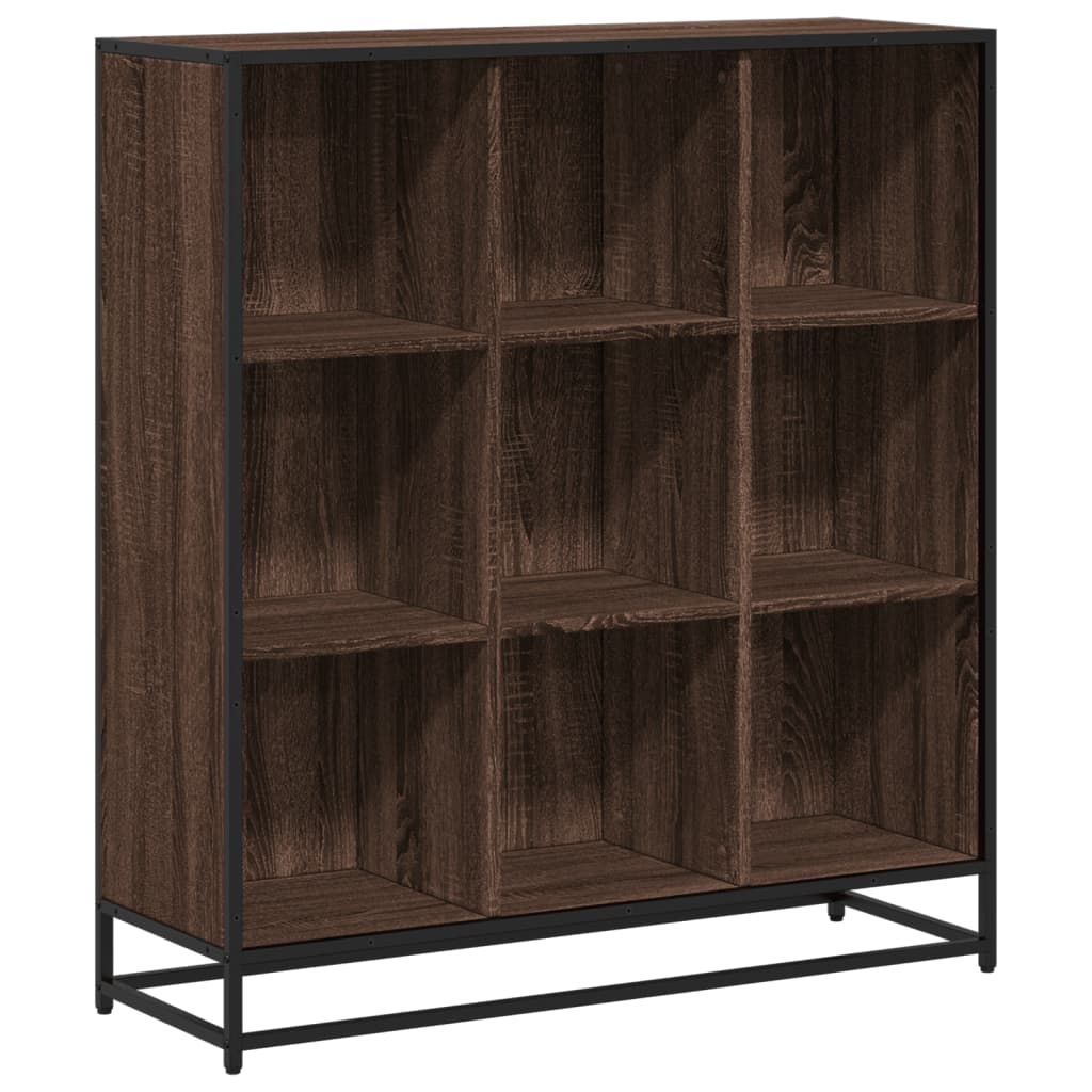 Bookcase, brown oak, 97.5x33x107.5 cm, engineered wood/metal