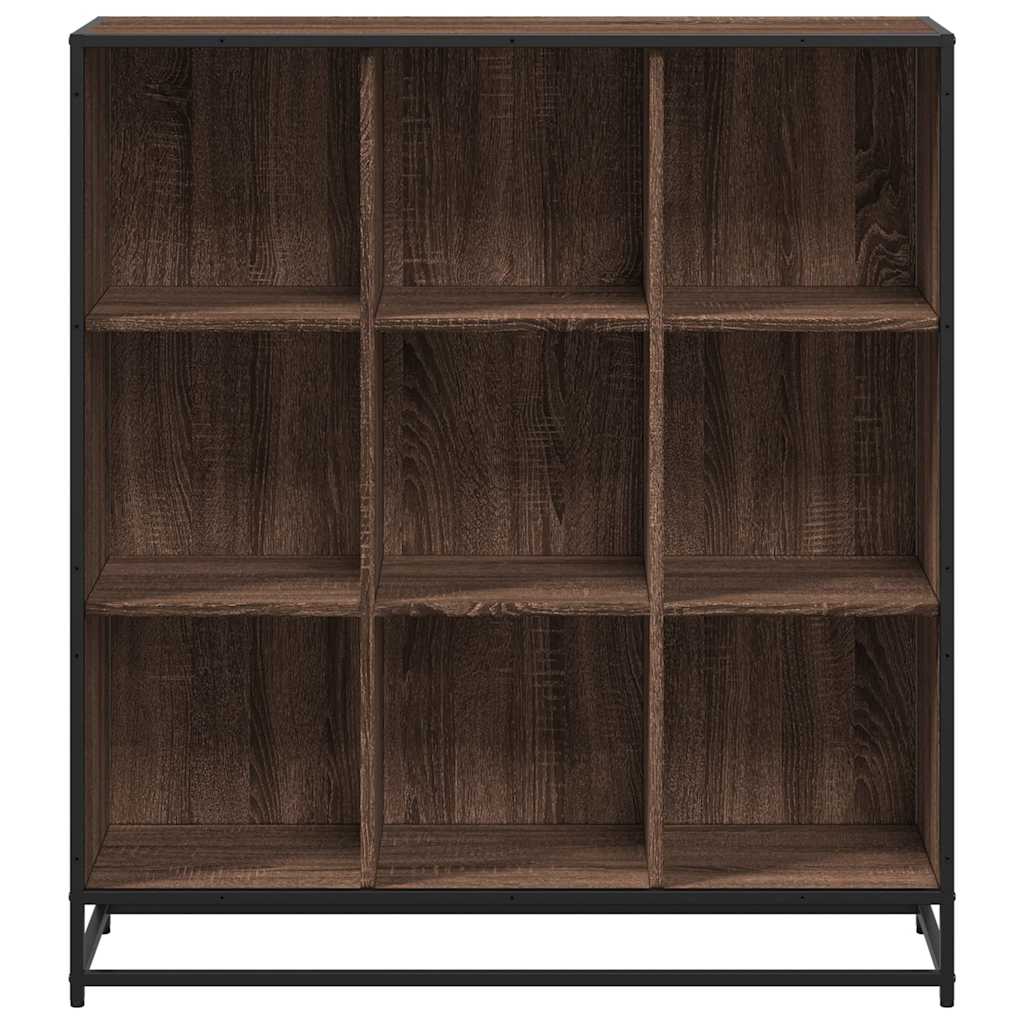 Bookcase, brown oak, 97.5x33x107.5 cm, engineered wood/metal