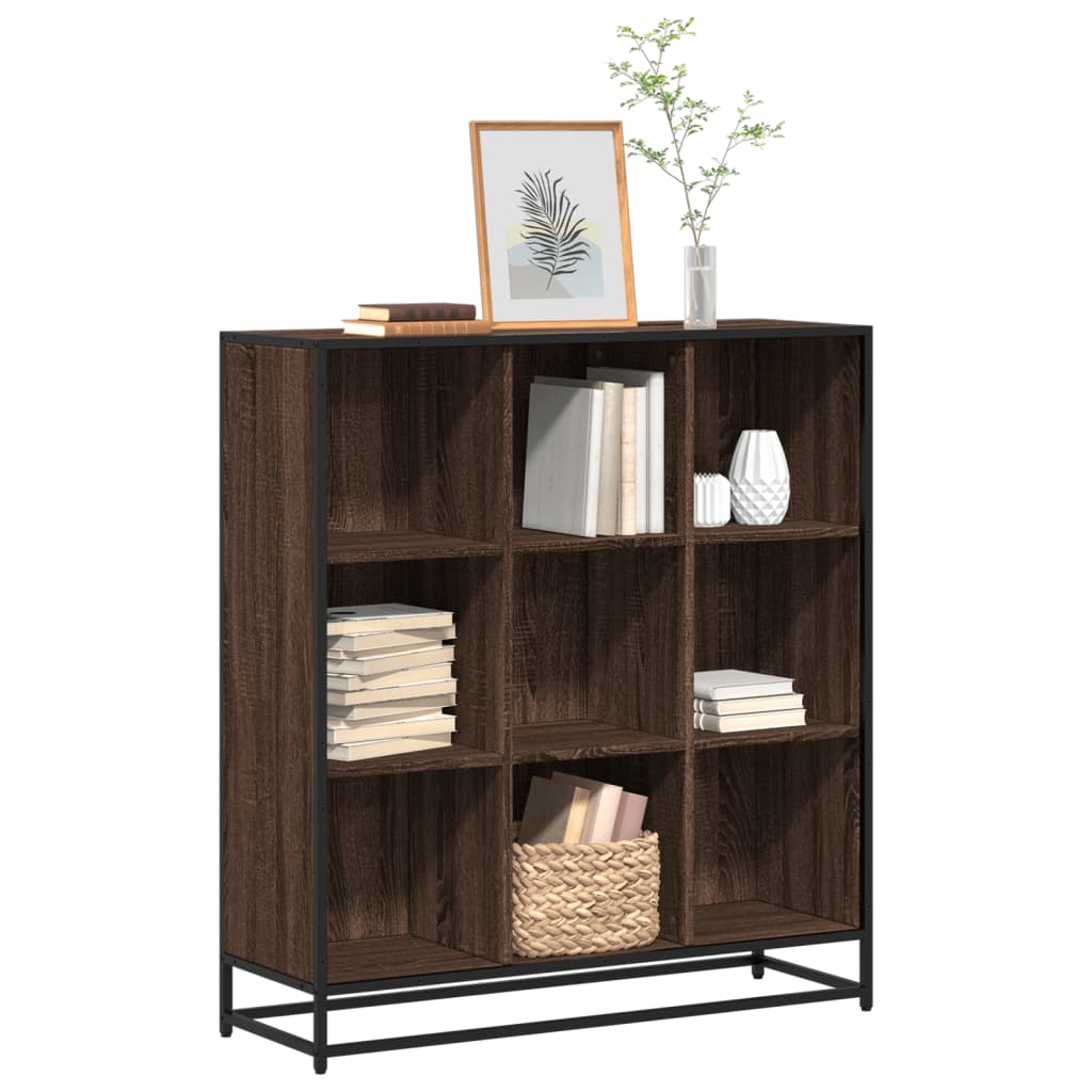 Bookcase, brown oak, 97.5x33x107.5 cm, engineered wood/metal