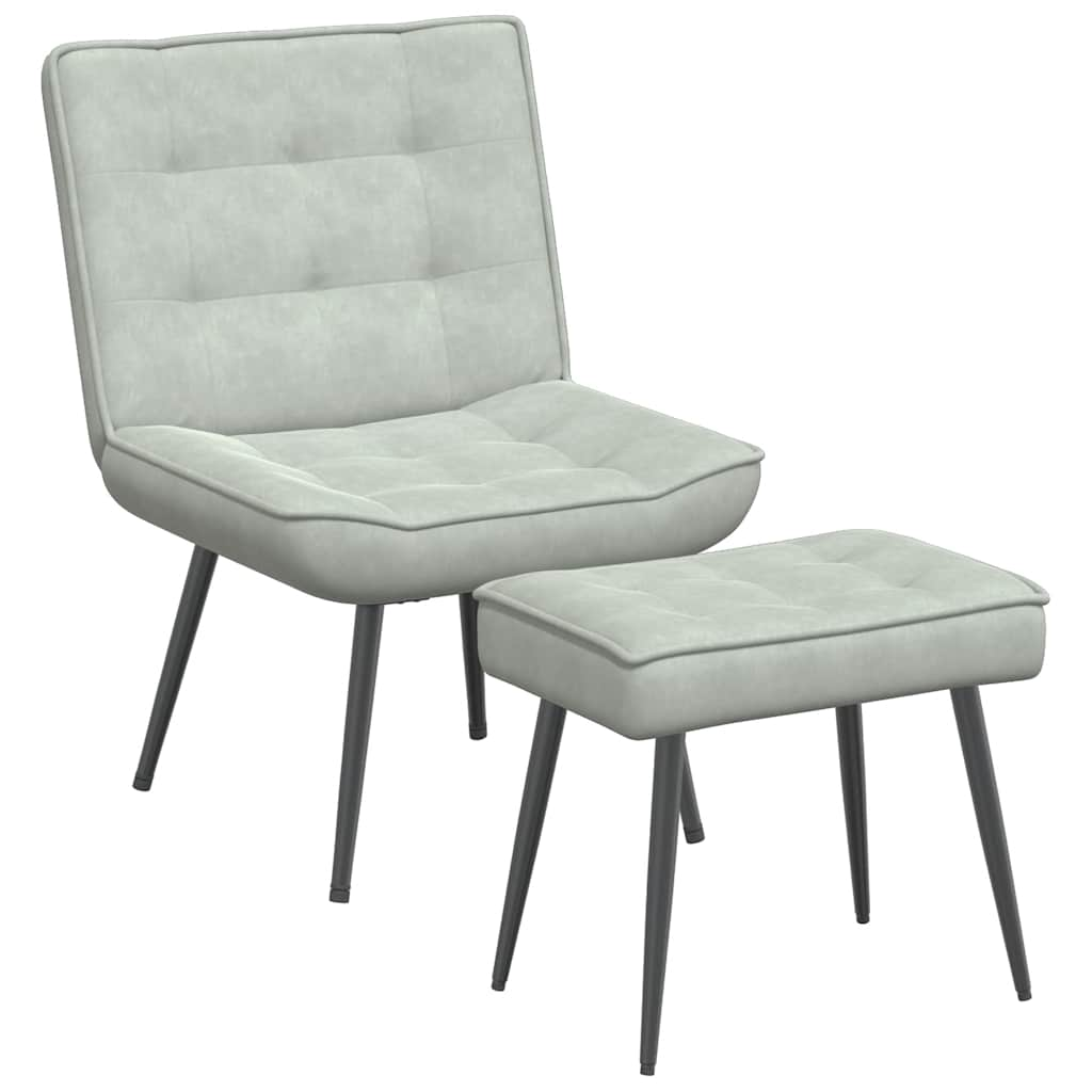 Lounge chair with stool, light gray, velvet