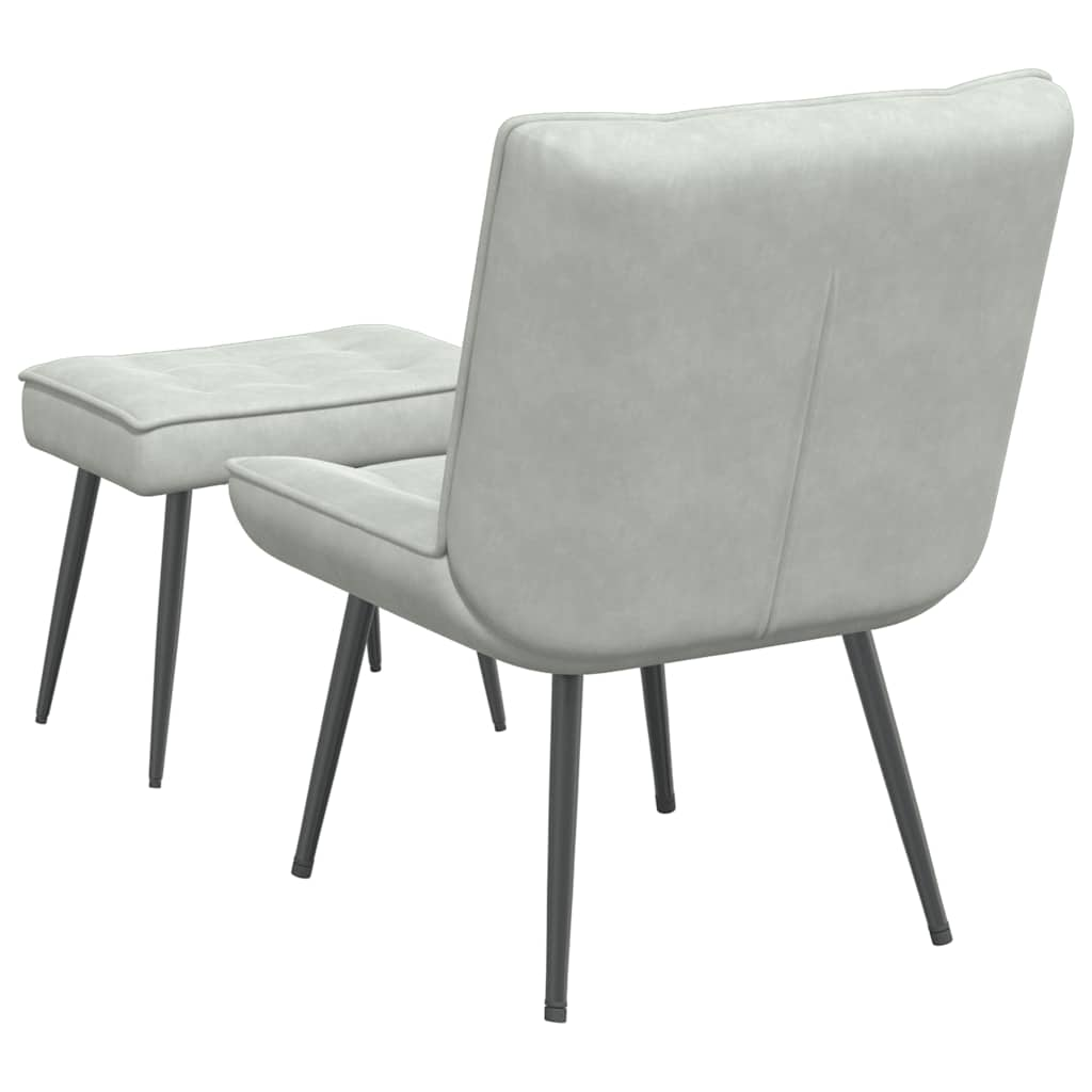 Lounge chair with stool, light gray, velvet