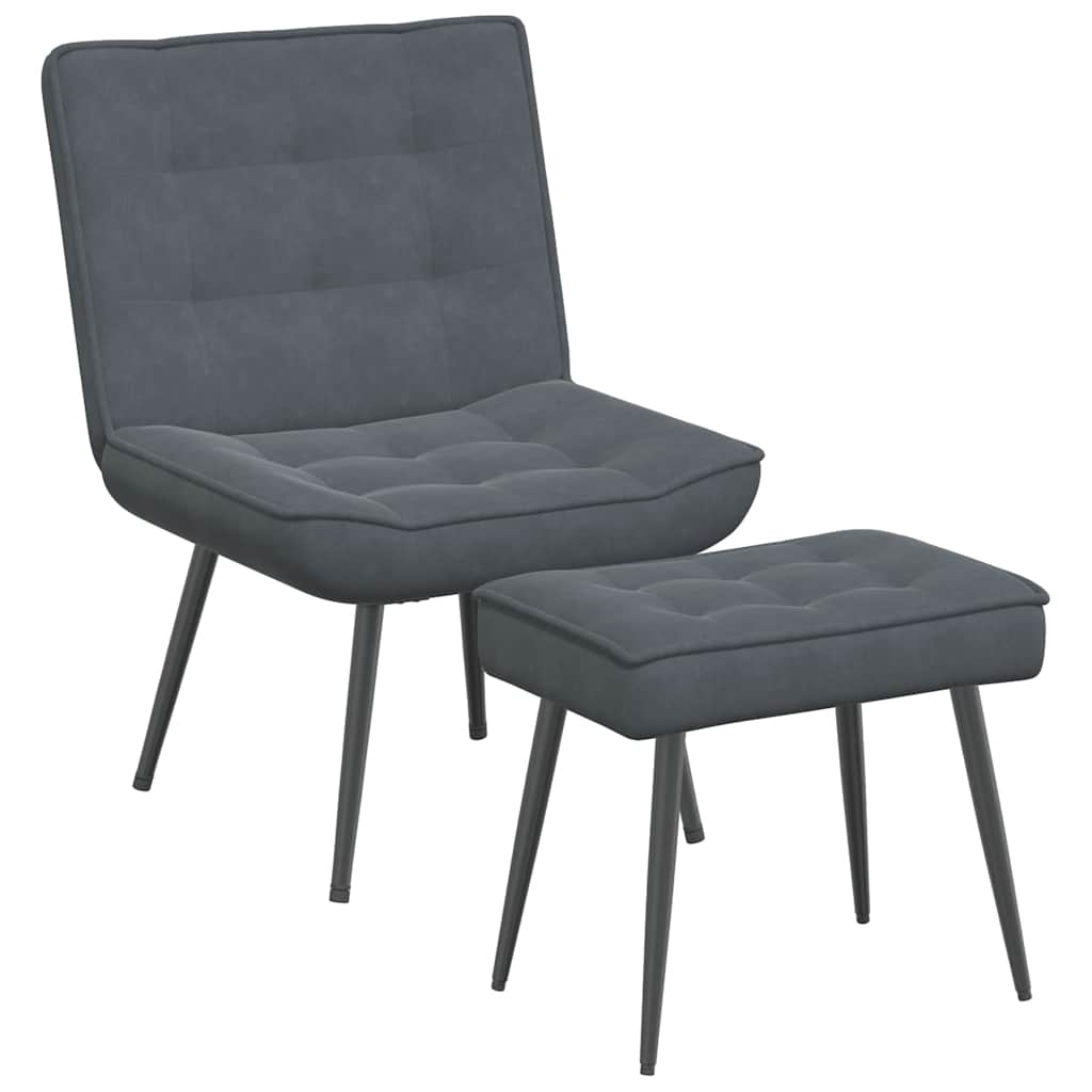 Lounge chair with stool, dark grey, velvet