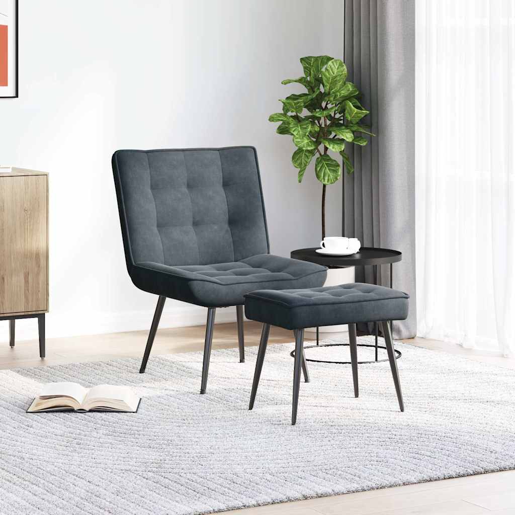 Lounge chair with stool, dark grey, velvet