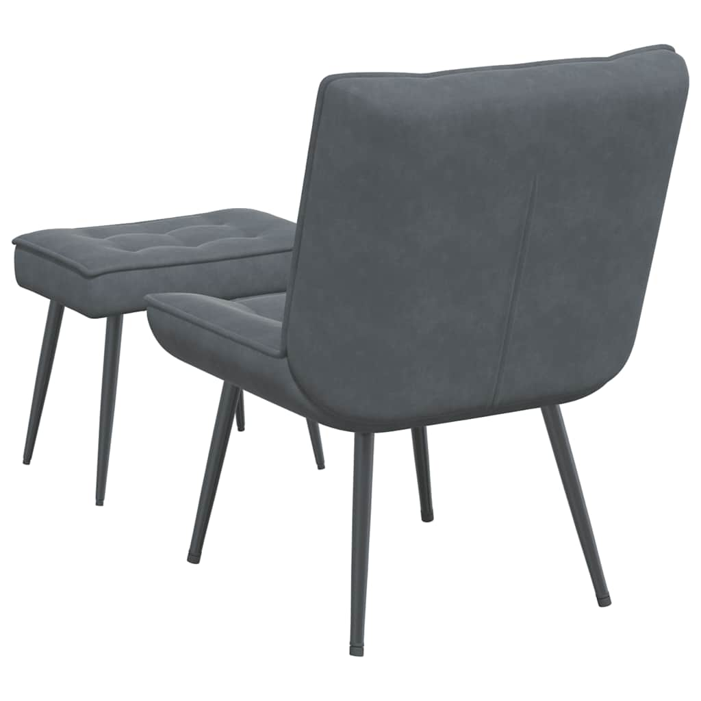 Lounge chair with stool, dark grey, velvet