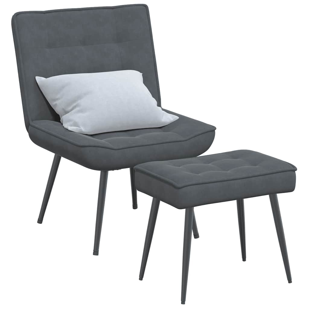 Lounge chair with stool, dark grey, velvet