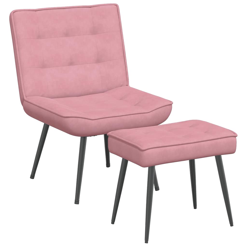 Lounge chair with stool, pink, velvet