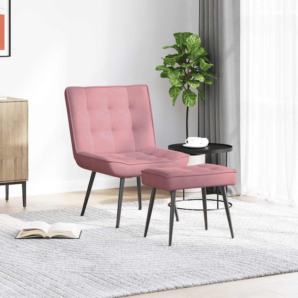 Lounge chair with stool, pink, velvet