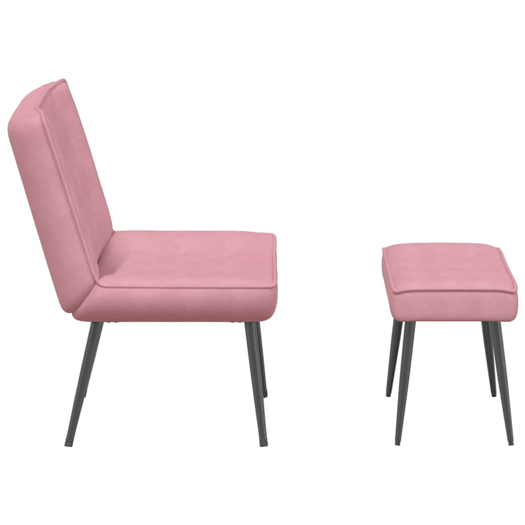 Lounge chair with stool, pink, velvet